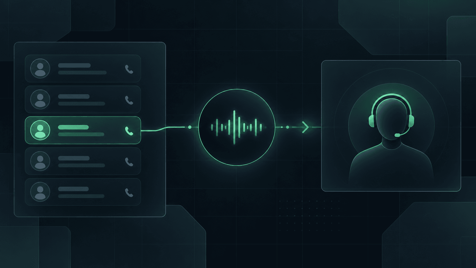 Abstract CallerAgent voice workflow from approved contact to human handoff